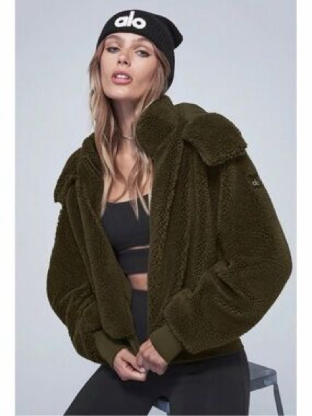 ALO Yoga Olive Sherpa Bomber Jacket